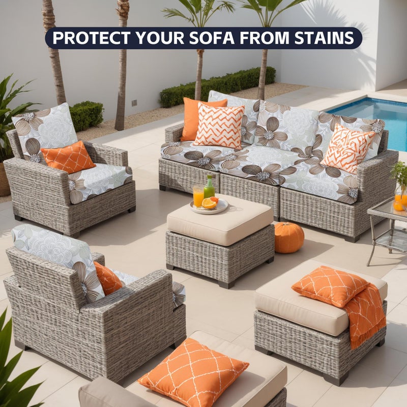 MRGSDL 8Pcs Patio Cushion Covers,Outdoor Cushions Covers,Stretch Cushion Covers Replacement, Washable and Reusable Furniture Protectors(Evening Breeze) - Image 4