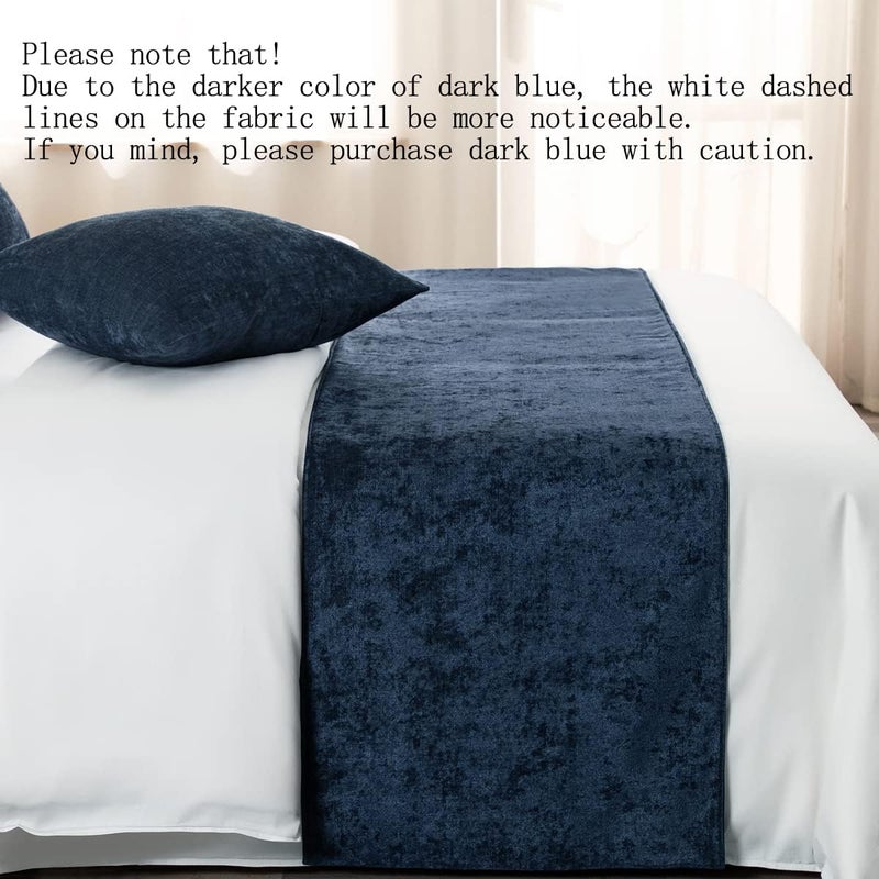 AMBERIS Bed Runner Dark Blue, Chenille Durable Decorative Bed Scarf for Home & Hotel (Pillowcase sold separately) - Image 2