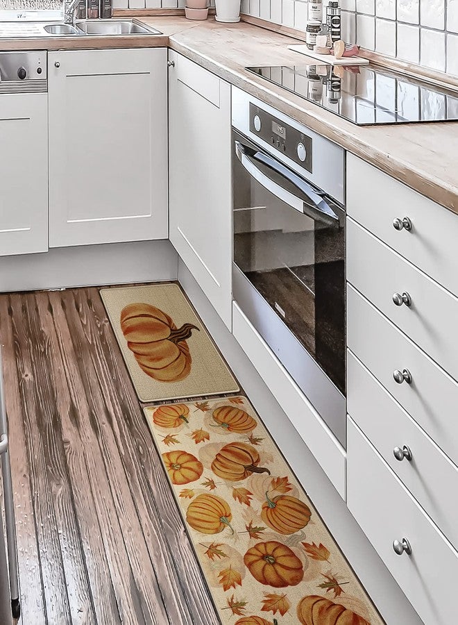 Decorhua Fall Pumpkin Kitchen Mats Set of 2, Non-Slip Absorbent Rug and Door Mats, Seasonal Thanksgiving Autumn Home Decor Kitchen Floor Mat 17x29 and 17x47 Inch DM087 - Image 4