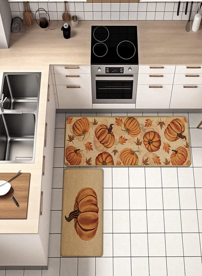 Decorhua Fall Pumpkin Kitchen Mats Set of 2, Non-Slip Absorbent Rug and Door Mats, Seasonal Thanksgiving Autumn Home Decor Kitchen Floor Mat 17x29 and 17x47 Inch DM087 - Image 3
