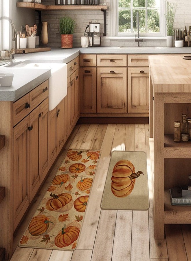 Decorhua Fall Pumpkin Kitchen Mats Set of 2, Non-Slip Absorbent Rug and Door Mats, Seasonal Thanksgiving Autumn Home Decor Kitchen Floor Mat 17x29 and 17x47 Inch DM087 - Image 2
