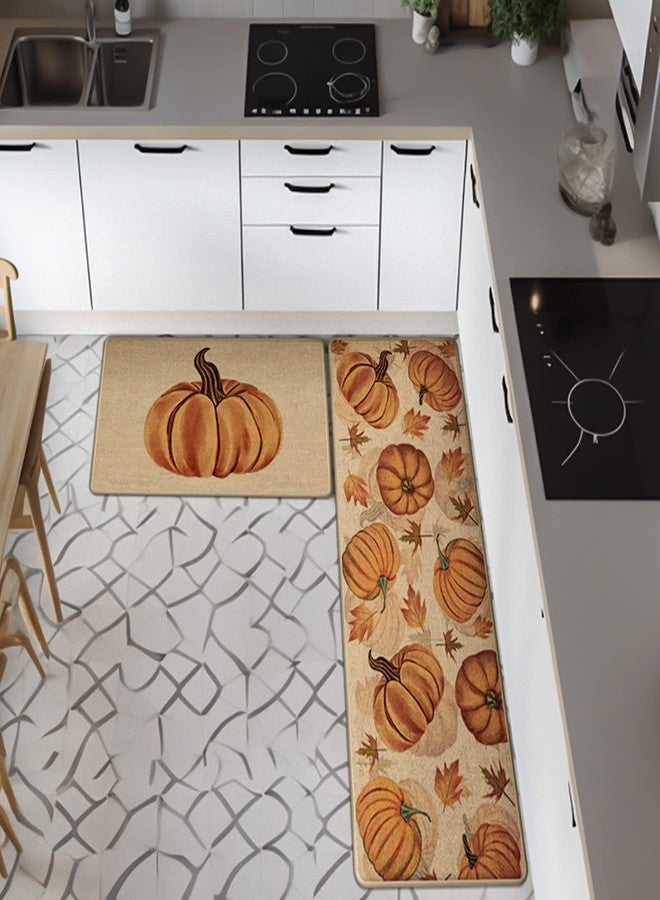 Decorhua Fall Pumpkin Kitchen Mats Set of 2, Non-Slip Absorbent Rug and Door Mats, Seasonal Thanksgiving Autumn Home Decor Kitchen Floor Mat 17x29 and 17x47 Inch DM087 - Image 5