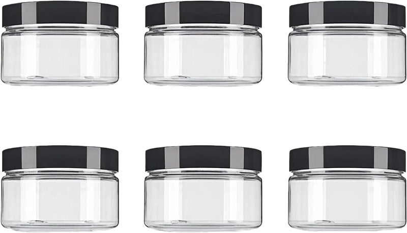 erioctry 8 Oz / 250ml PET Plastic Refillable Jars Empty Cosmetic Containers Cases with Black Lid Cream Lotion Box Ointments Bottle Food Bottle Makeup Pot Jar for Lip Balm Make Up Eye Shadow Powder Pack of 6 - Image 1