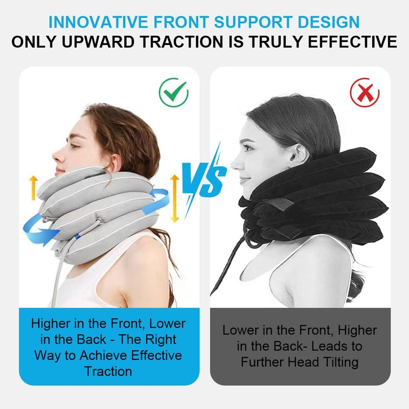 أداة تمديد الرقبة مع دعامة عنقية، جهاز شد عنقي قابل للنفخ، أداة لتخفيف آلام الرقبة، دعامة عنقية قابلة للتعديل وقابلة للنفخ، تقنية جديدة للاستخدام المنزلي لتخفيف ضغط الرقبة، مصنوعة من قماش قابل للتنفس ومقاوم للبقع والألوان (لون رمادي) - Image 2
