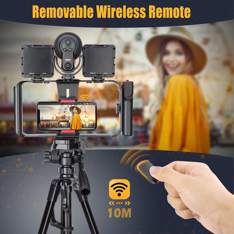 Zeadio Smartphone Video Cage Rig, Filmmaking Vlogging Case, Phone Stabilizer Tripod Mount with Wireless Remote Shutter Fits for All iPhone and Android Smartphones - Image 3