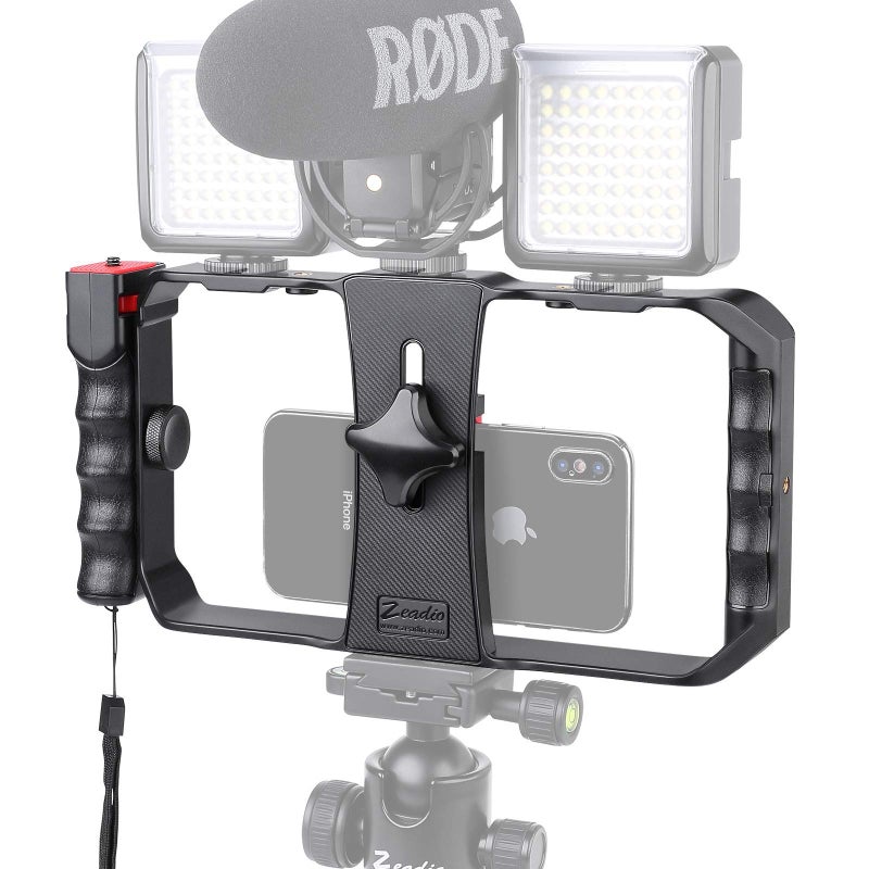 Zeadio Smartphone Video Cage Rig, Filmmaking Vlogging Case, Phone Stabilizer Tripod Mount with Wireless Remote Shutter Fits for All iPhone and Android Smartphones - Image 1