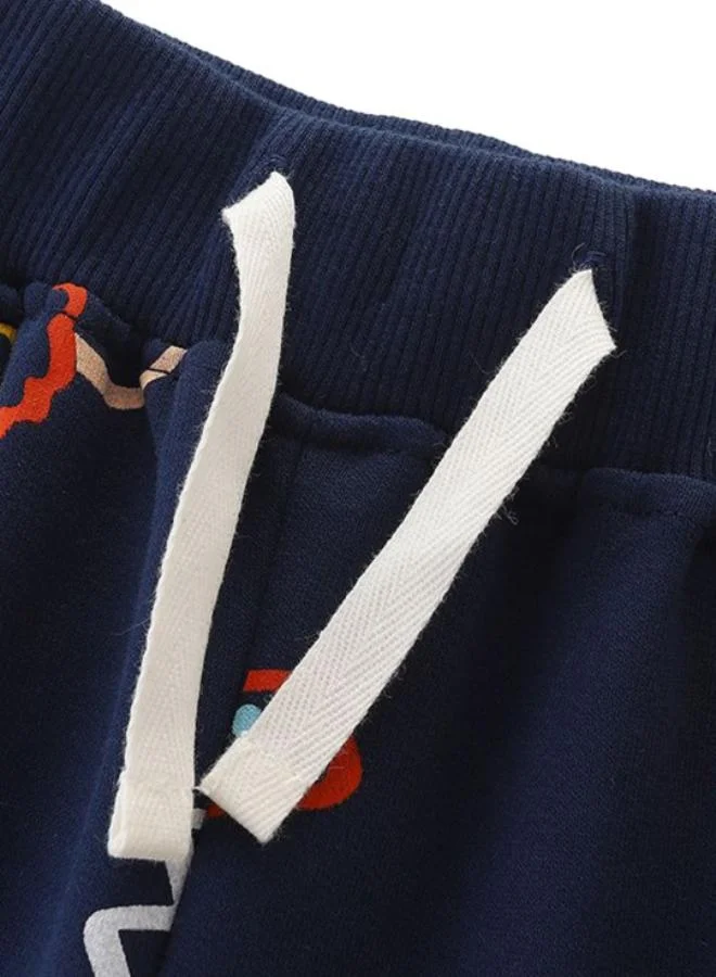 YUNIQEE Navy Blue Regular Fit Mid Rise Printed Trackpant