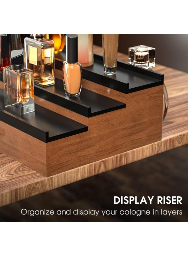 NANAO منظم عطور للرجال، 3 طبقات من حامل عرض العطور المرتفع مع تخزين درج، عرض عطور على شكل سلم، منظم عطور ورفوف عرض، هدية رائعة للرجال (أسود جوز) - Image 5