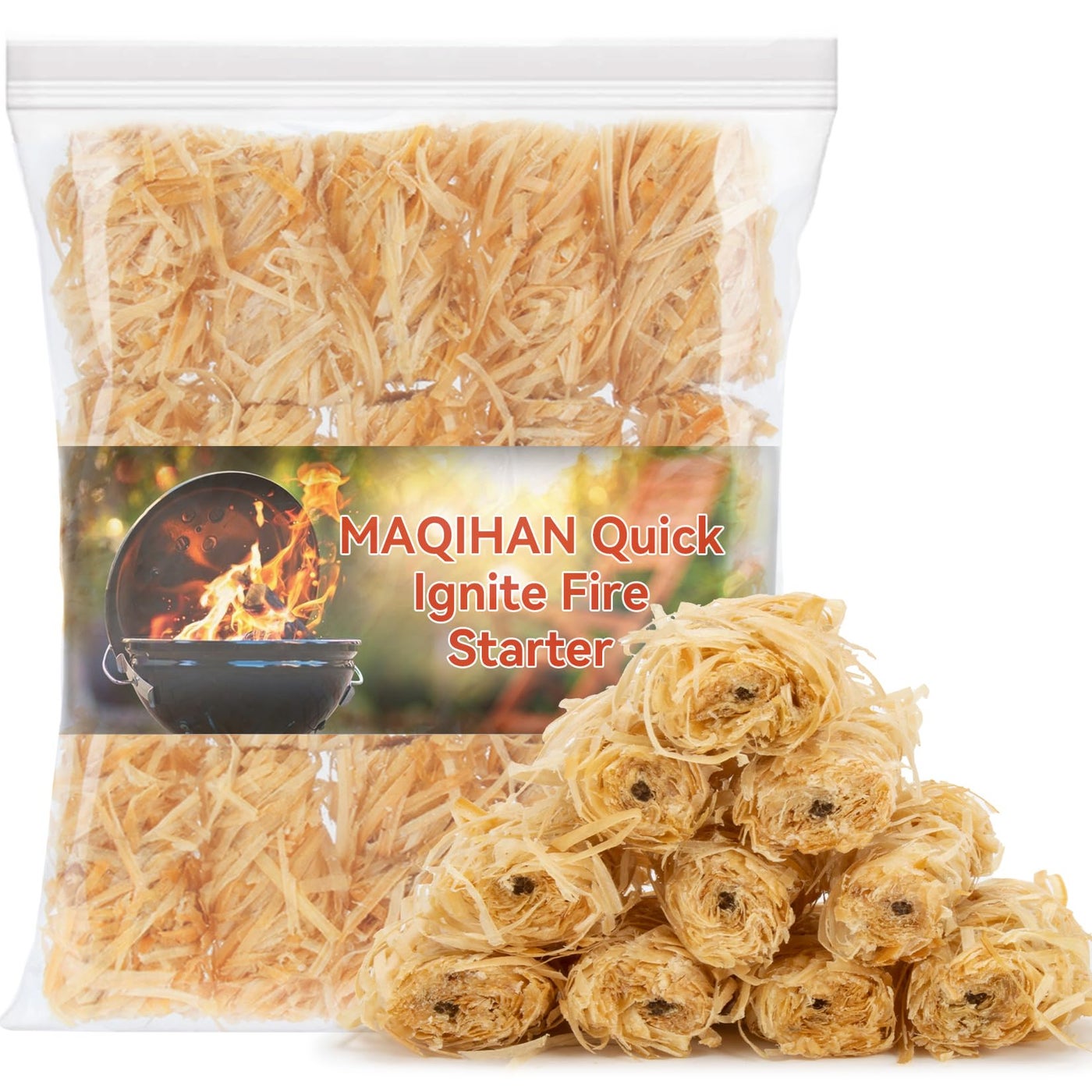 MAQIHAN Quick Ignite Fire Starter - 20PCS Fire Starter Rolls for BBQ Fireplace Charcoal Starter Fire Starter for Indoor and Outdoor Easily Light Wax Wood Roll Wax Wood Stick