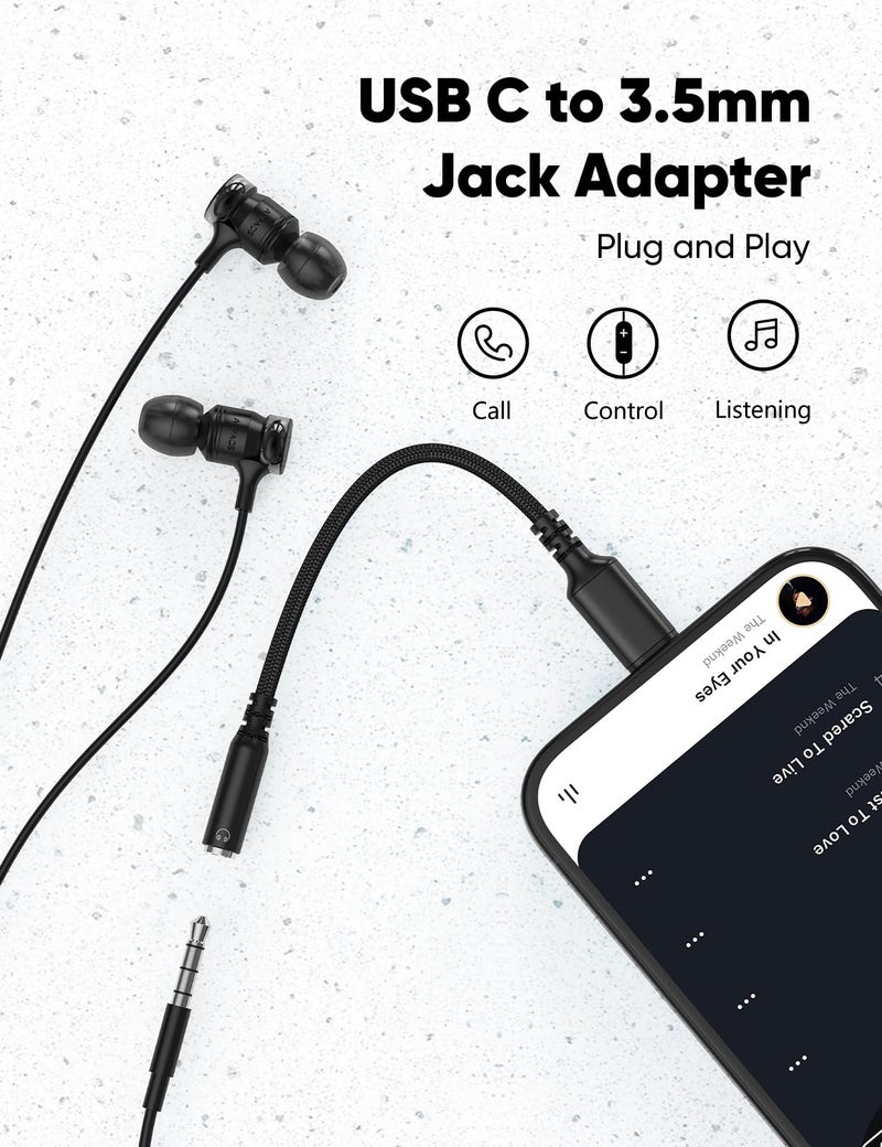 Highwings USB Type C to 3.5mm Female Headphone Jack Adapter, (3-Pack) USB C to Aux Audio Dongle Adapter Compatible with iPhone 16 Pro Max/15 Pro/15, Samsung Galaxy S25/S24/S23 Ultra, iPad Pro-Black - Image 2
