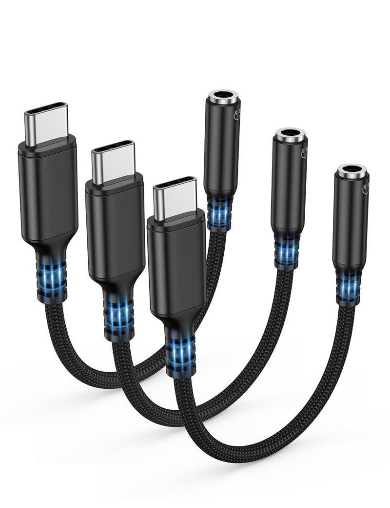Highwings USB Type C to 3.5mm Female Headphone Jack Adapter, (3-Pack) USB C to Aux Audio Dongle Adapter Compatible with iPhone 16 Pro Max/15 Pro/15, Samsung Galaxy S25/S24/S23 Ultra, iPad Pro-Black - Image 1