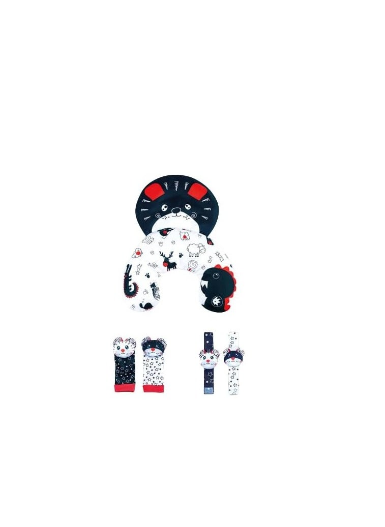 Pillow,Baby pillow socks and wrist strap rattle, Soft Wrist Rattle Foot Finder Socks Set Cotton Plush Stuffed Infants Тоуs Babies Тоуs 0 12 Months (Cat Design)