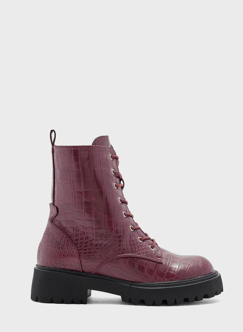 Ginger Croco Lace Up Angle Boots