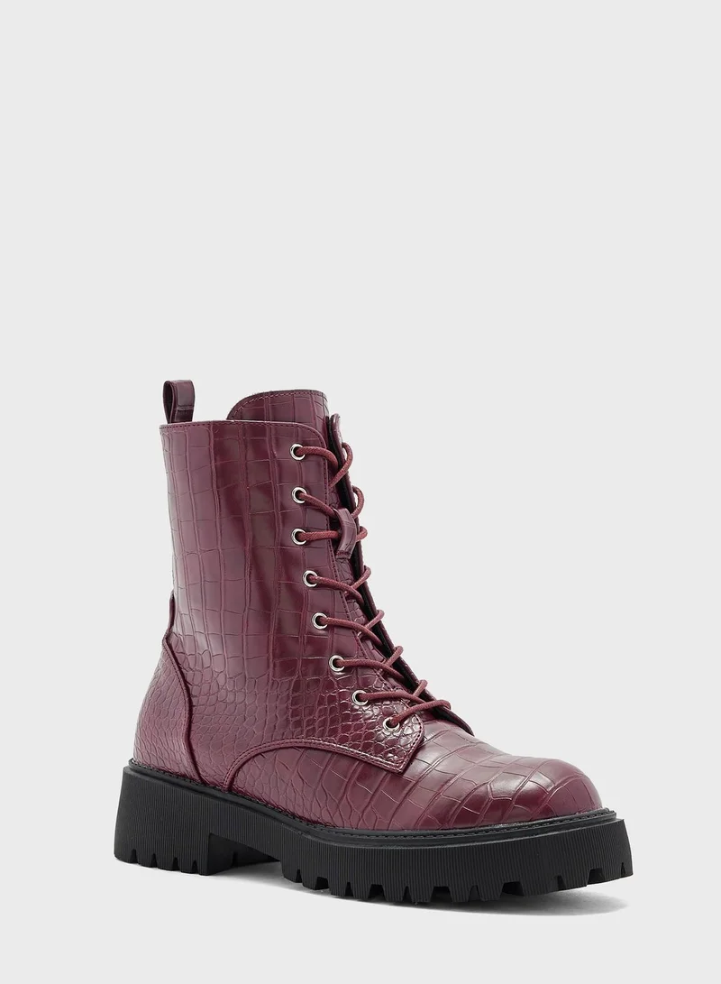 Ginger Croco Lace Up Angle Boots