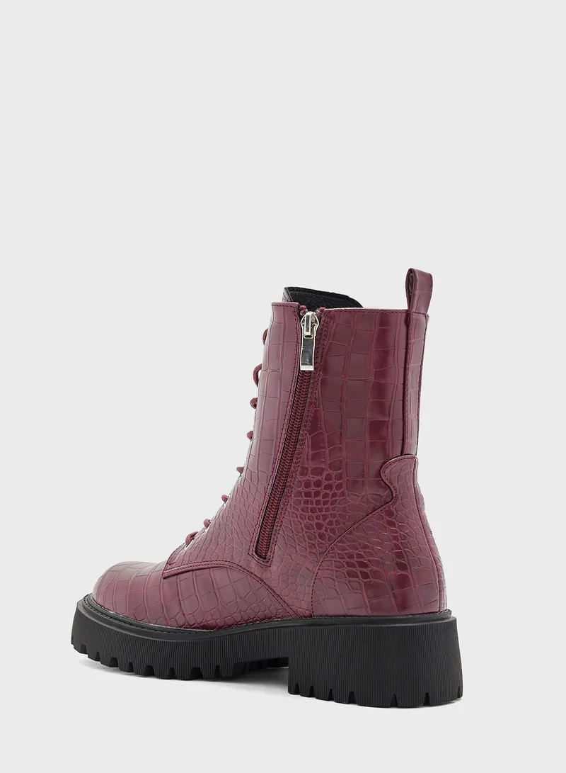 Ginger Croco Lace Up Angle Boots