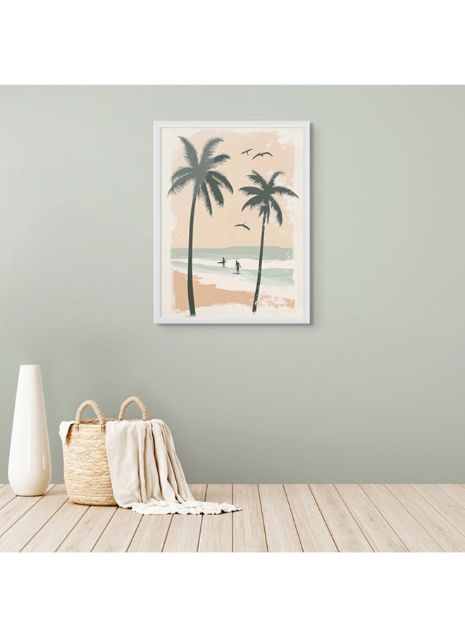Art Decor - Art Decor Framed Fine Art of Beach with Palm Trees Portrait Tropical Aesthetic Coastal Print Wall Décor for Living Room Bedroom Home Office Hotel Gifting - Image 1