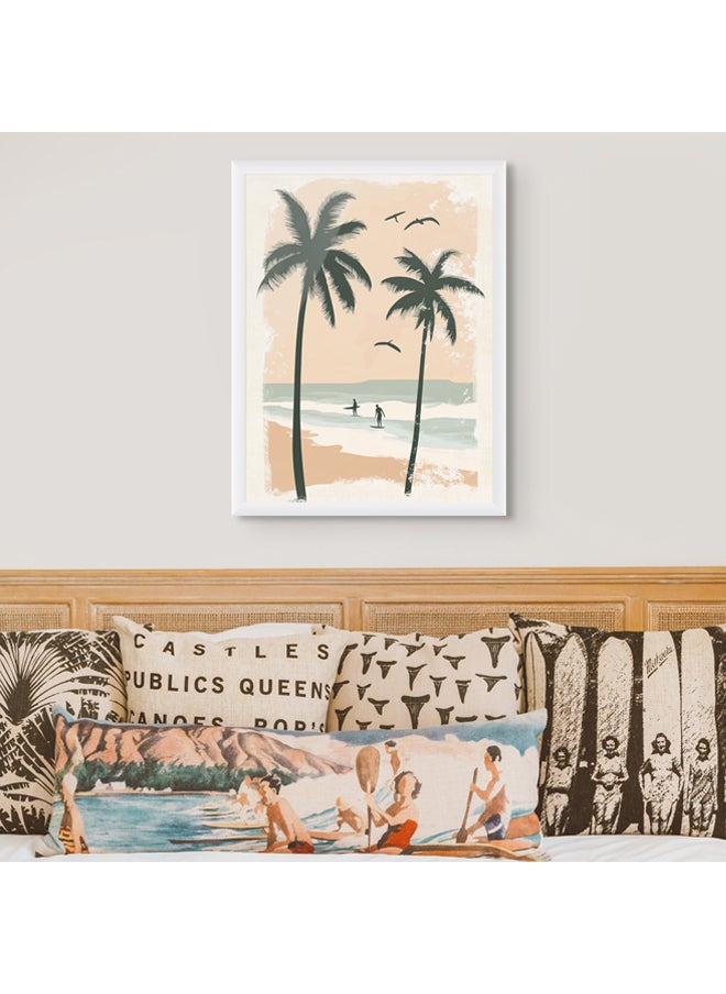 Art Decor - Art Decor Framed Fine Art of Beach with Palm Trees Portrait Tropical Aesthetic Coastal Print Wall Décor for Living Room Bedroom Home Office Hotel Gifting - Image 1