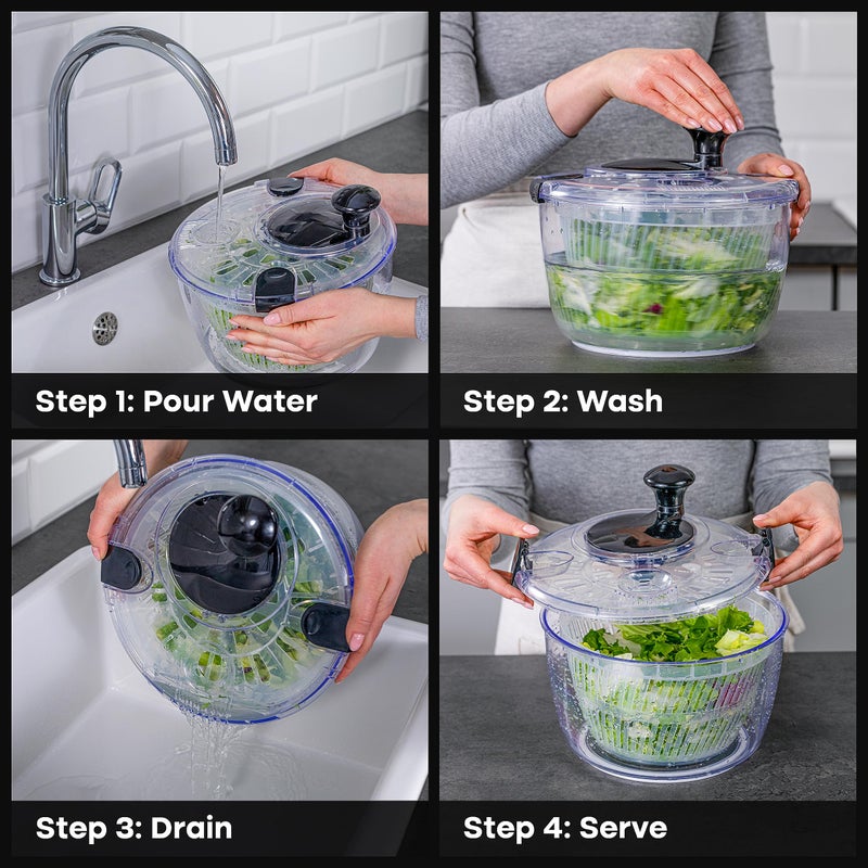 Joined Large Salad Spinner with Drain, Bowl, and Colander - Quick and Easy Multi-Use Lettuce Spinner, Vegetable Dryer, Fruit Washer, Pasta and Fries Spinner - 5.28 Qt - Image 4