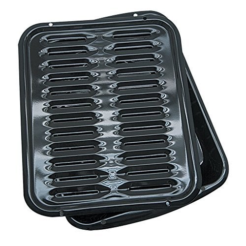 Range Kleen Range Kleen Broiler Pans for Ovens - BP102X 2 Pc Black Porcelain Coated Steel Oven Broiler Pan with Rack 16 x 12.5 x  - Image 1