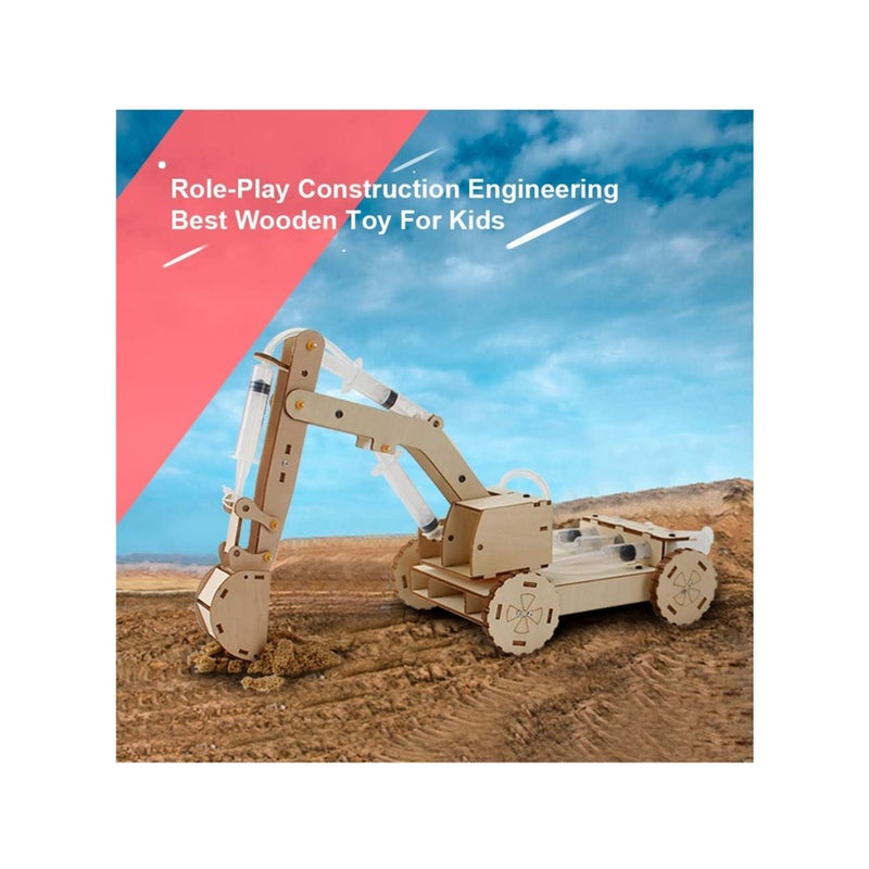 SOLARAE 3D Wooden Excavator Vehicle Toys, Micro Building Blocks Set, STEM Science Kit with Air Pressure System to Build A Wood Excavator Model, Including 3 Replaceable Gripper & Digger, for Creative Kids - Image 4