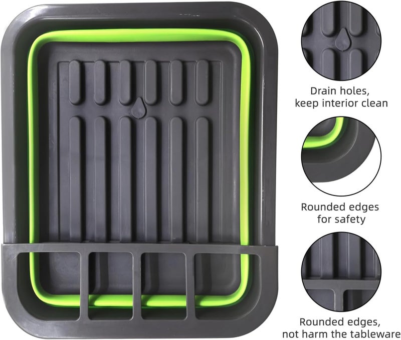 THANSTAR Collapsible Dish Drying Rack for RV Campers Portable Dinnerware Drainer Organizer for Kitchen Travel TrailerGreen - Image 4