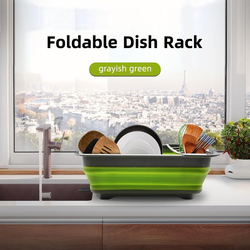 THANSTAR Collapsible Dish Drying Rack for RV Campers Portable Dinnerware Drainer Organizer for Kitchen Travel TrailerGreen - Image 2
