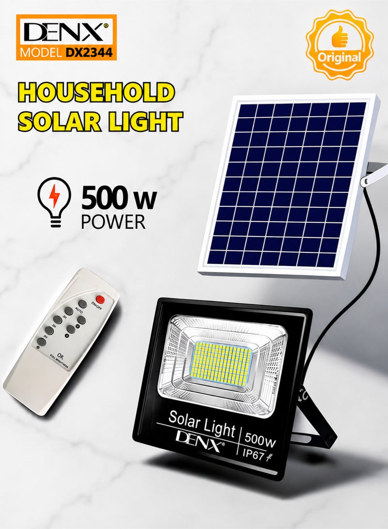 دينكس كشاف إضاءة شمسية منزلي بقوة 500 واط – كشاف LED خارجي مقاوم للماء مع جهاز تحكم عن بُعد، وشحن عبر USB، وبطارية سعة 4500 مللي أمبير في الساعة. - Image 1