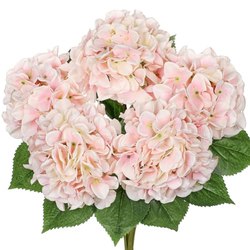 Hollyone Light Pink Hydrangea Artificial Flowers Large Artificial Hydrangeas Silk Flowers for Home Decor Indoor Wedding Flowers Bouquets Faux Flowers Kitchen Centerpiece Table Decorations - Image 1