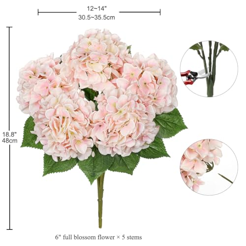 Hollyone Light Pink Hydrangea Artificial Flowers Large Artificial Hydrangeas Silk Flowers for Home Decor Indoor Wedding Flowers Bouquets Faux Flowers Kitchen Centerpiece Table Decorations - Image 3