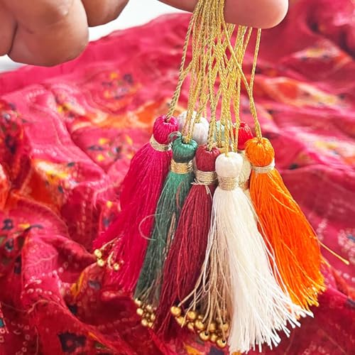 Adikala Pack of 10 Fancy Silk Tassels with Zari Bead Thread Latkan for Perfect Embellishments for Suit, Kurti, Gown, Saree, Blouse, Dupatta, Lehenga & Jewelry, DIY Art & Craft 10CM (Green) - Image 5