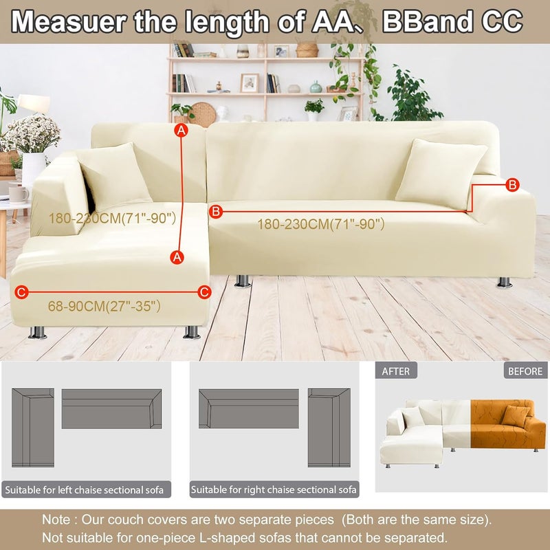 NAISI Sectional Couch Cover L Shape 2 Pieces Sofa Cover Soft Stretch Slipcovers with 2pcs Pillowcases Furniture Protector Couch Covers 3 Seater + 3 Seater(Yellowish-White) - Image 5