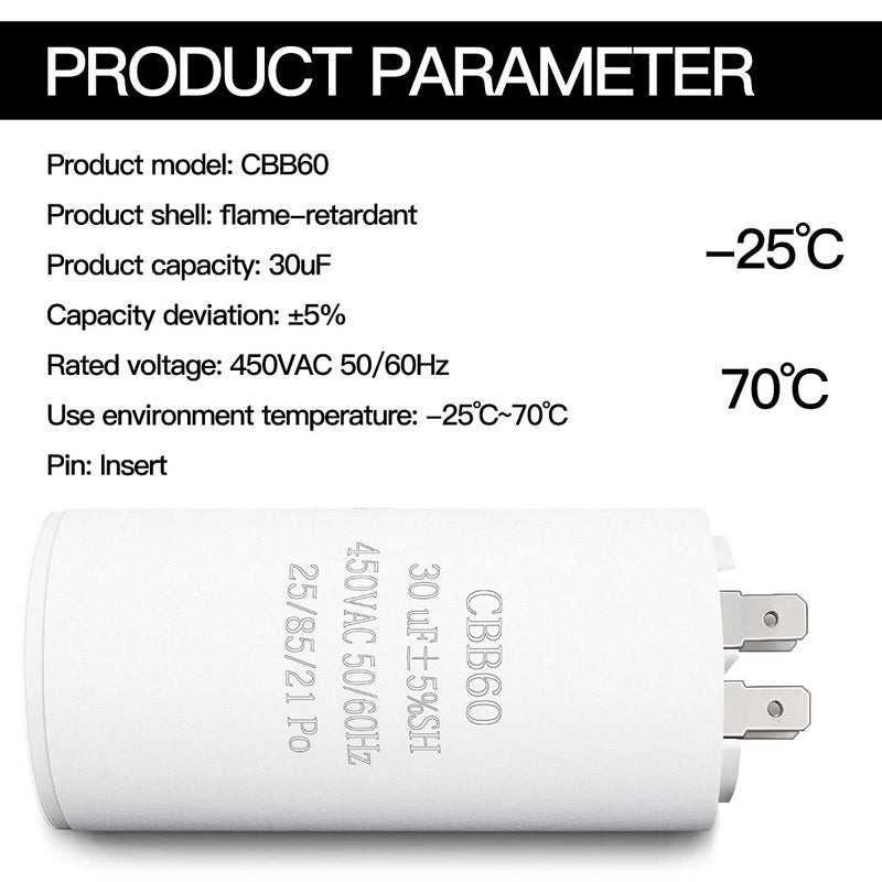 FERCAISH 30UF CBB60 Motor Run Capacitor, 450VAC 50/60HZ for Washing Machines and Air Conditioners - Image 3