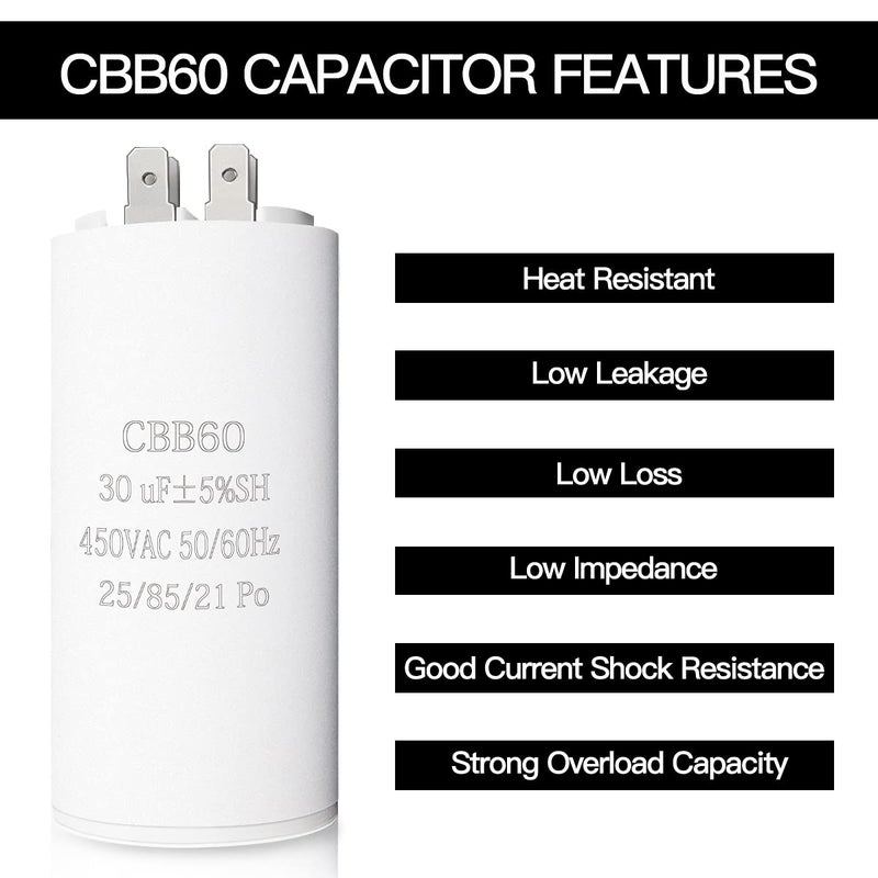 FERCAISH 30UF CBB60 Motor Run Capacitor, 450VAC 50/60HZ for Washing Machines and Air Conditioners - Image 2