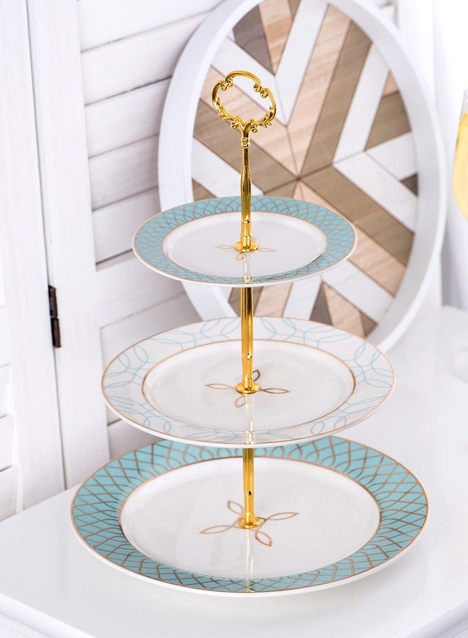 Jusalpha 3-tier Elegant Blue Ceramic Cake Stand/Cupcake Stand/Dessert Stand/Tea Party Pastry Serving Platter/Food Display, Stand, Comes In a Gift Box- Free Sugar Tong JQ-3RG (Blue) - Image 5