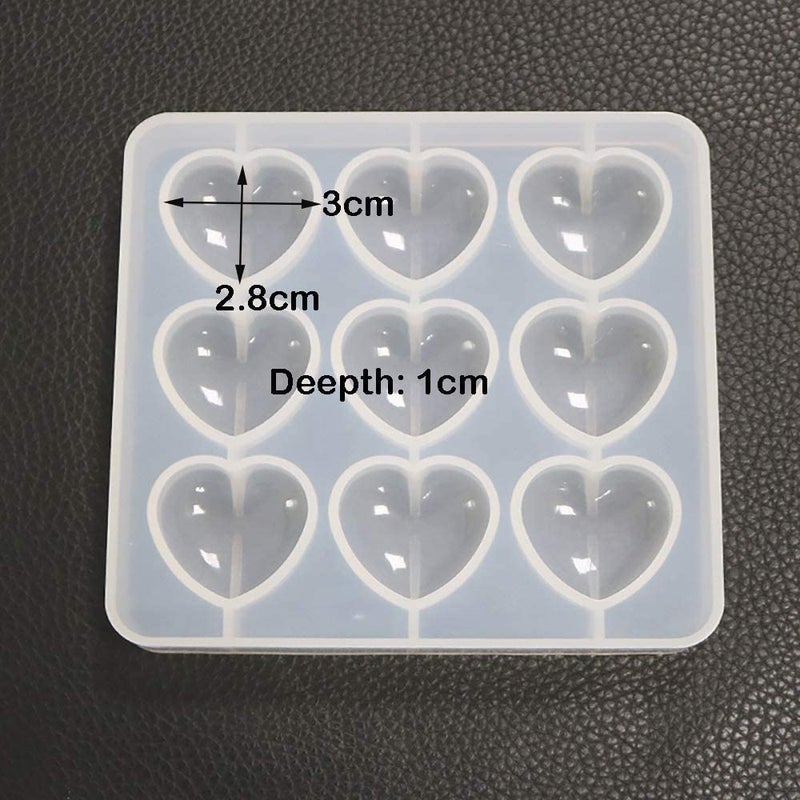 Artool ARTOOL D66 Heart Shape Silicone Mold for Resin Art, 9 Pcs 3 x 2.8 cm Resin Love Heart Shape DIY Craft for Keychain Making, Set of 1 - Image 2