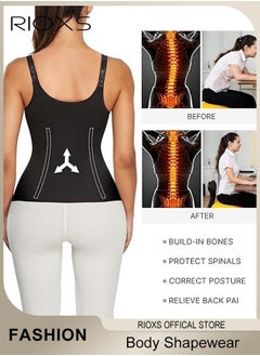 RIOXS Women's Waist Trainer,Body Shapewear With Front Zippers,Corset Body Shaper Tank Top,Sweat Slimming Vest,High Compression Shapewear With Adjustable Straps,Open Body Shaper Vest For Women Ladies  - Image 3