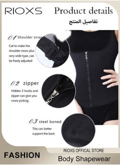 RIOXS Women's Waist Trainer,Body Shapewear With Front Zippers,Corset Body Shaper Tank Top,Sweat Slimming Vest,High Compression Shapewear With Adjustable Straps,Open Body Shaper Vest For Women Ladies  - Image 5