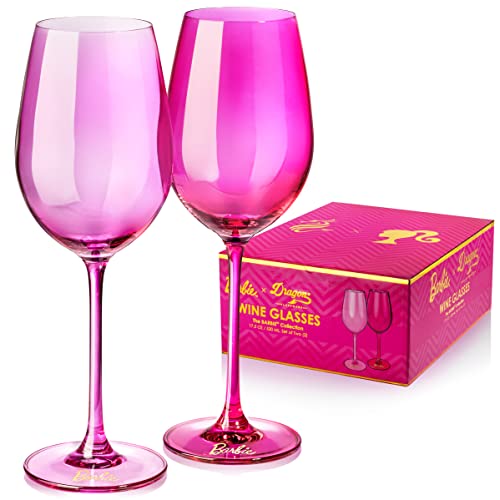 Dragon Glassware x Barbie Wine Glasses - 17.5 oz Magenta & Pink Wine Glasses Set of 2 - As Seen in Barbie The Movie - Drinkware Gifts for Women - Image 1