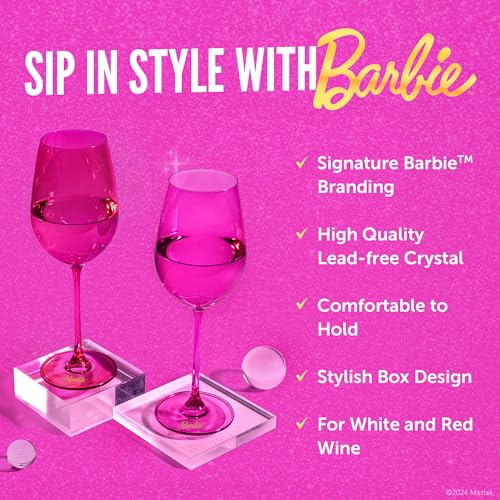 Dragon Glassware x Barbie Wine Glasses - 17.5 oz Magenta & Pink Wine Glasses Set of 2 - As Seen in Barbie The Movie - Drinkware Gifts for Women - Image 3