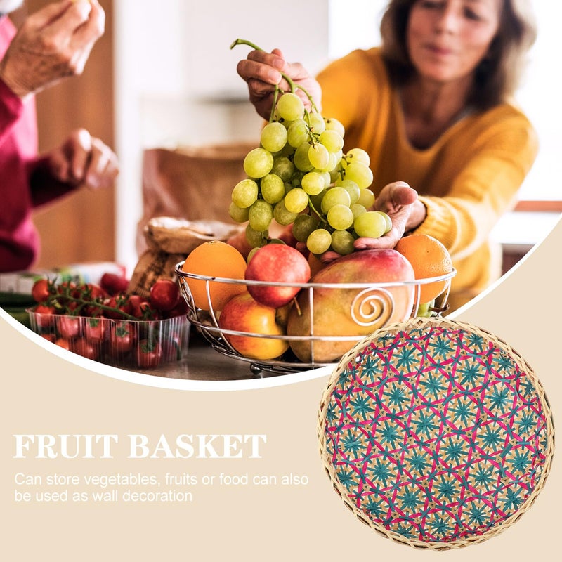 Handwoven Storage Basket With Blue Red Trim Multipurpose Desktop Organizer For Kitchen Pantry - Image 4