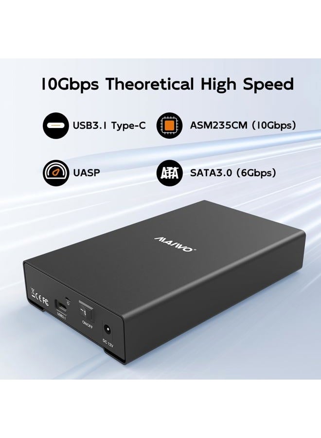 MAIWO Hard Drive Enclosure for 2.5 3.5 inch SATA SSD HDD, USB 3.1 GEN2 Type-C 10Gbps Speed with UASP, 24TB Capacity, USB to External SATA Hard Disk Adapter Reader Case - Image 2