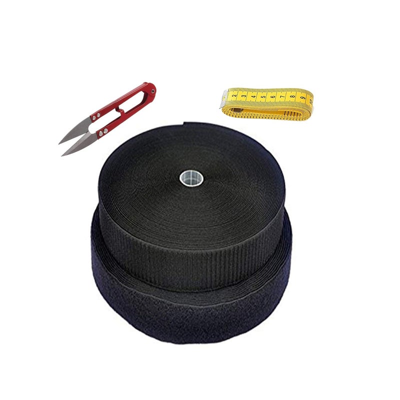 SAI PRASEEDA SAI PRASEEDA Regular Hook 5MTS_Regular Loop 5MTS with Easy Removal 20mm_ 5 MTS or 16 Feets Black Color with Industrial Cutter_Measuring Tape SP1 