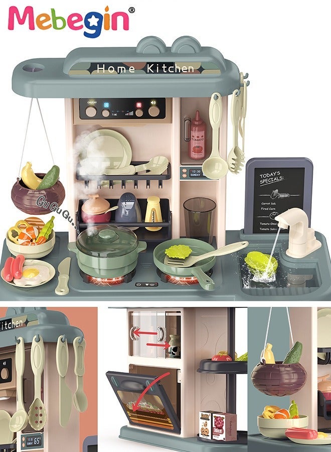 MEBEGIN 55Pcs Pretend Kitchen Toy Set with Accessories, Kitchen Play Set Toy with Realistic Light Sound Steam Simulation, Indoor Kitchen Cooking Playset Toys with Water Outlet, Toys for Children Kids Girls - Image 2