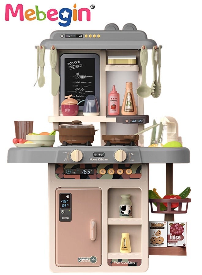 MEBEGIN 55Pcs Pretend Kitchen Toy Set with Accessories, Kitchen Play Set Toy with Realistic Light Sound Steam Simulation, Indoor Kitchen Cooking Playset Toys with Water Outlet, Toys for Children Kids Girls - Image 1
