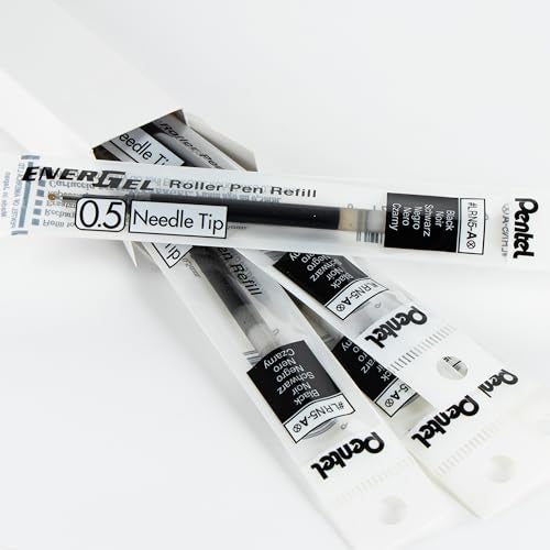 Pentel حبر إعادة تعبئة بنتل - لقلم جيل EnerGel، 0.5 مم طرف إبرة، رفيع، حبر أسود، عبوة من 6 إعادة تعبئة (LRN5-6A) - Image 4