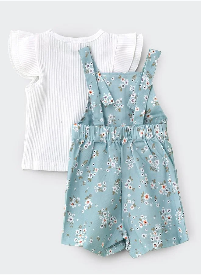 babyqlo Green Daisy Jumpsuit with T-shirt & Headband Set