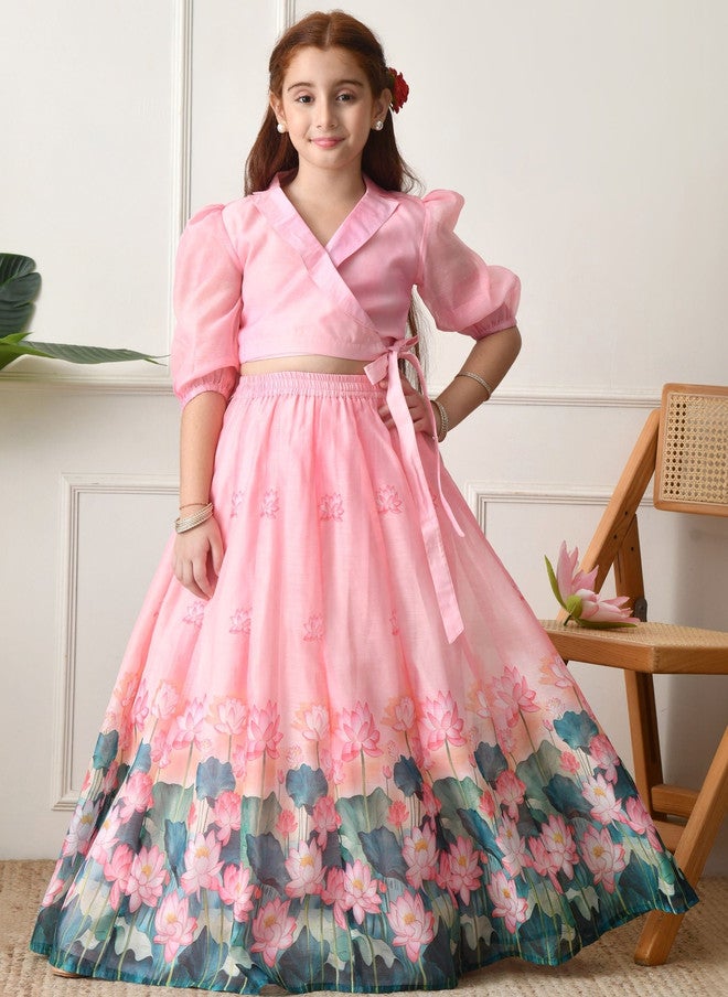 Indi-Loom Couture Girls Printed Flared Lehenga & Crop Top - Image 5