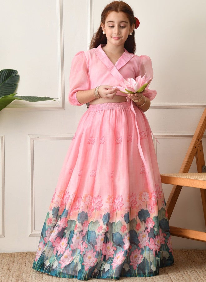 Indi-Loom Couture Girls Printed Flared Lehenga & Crop Top - Image 3