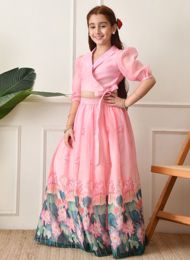 Indi-Loom Couture Girls Printed Flared Lehenga & Crop Top - Image 2