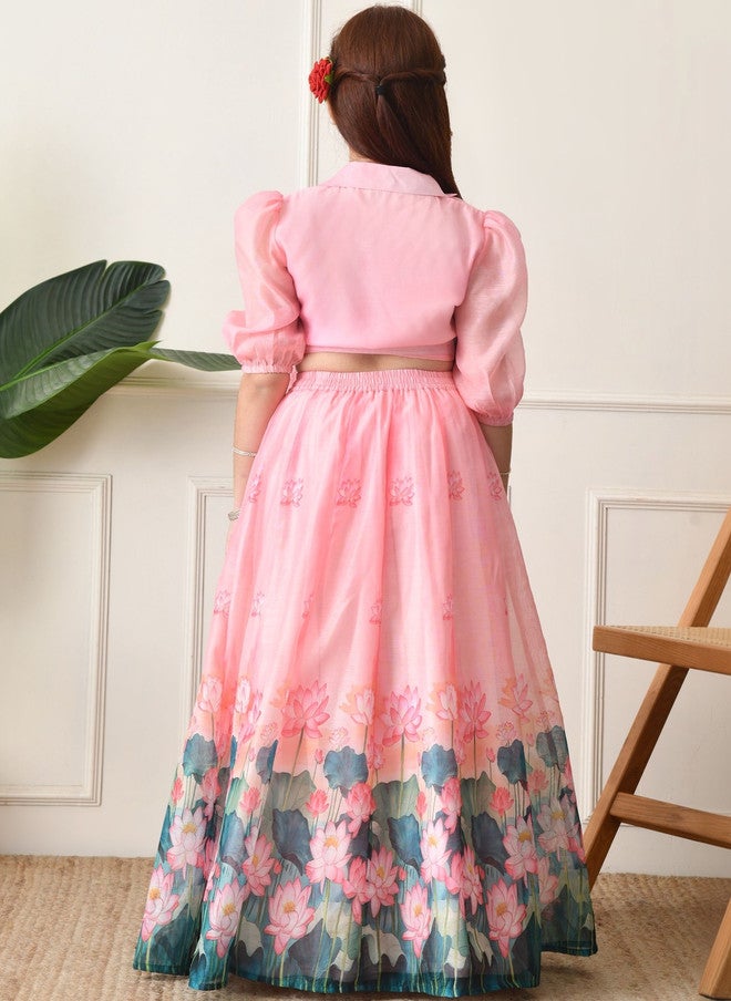 Indi-Loom Couture Girls Printed Flared Lehenga & Crop Top - Image 4